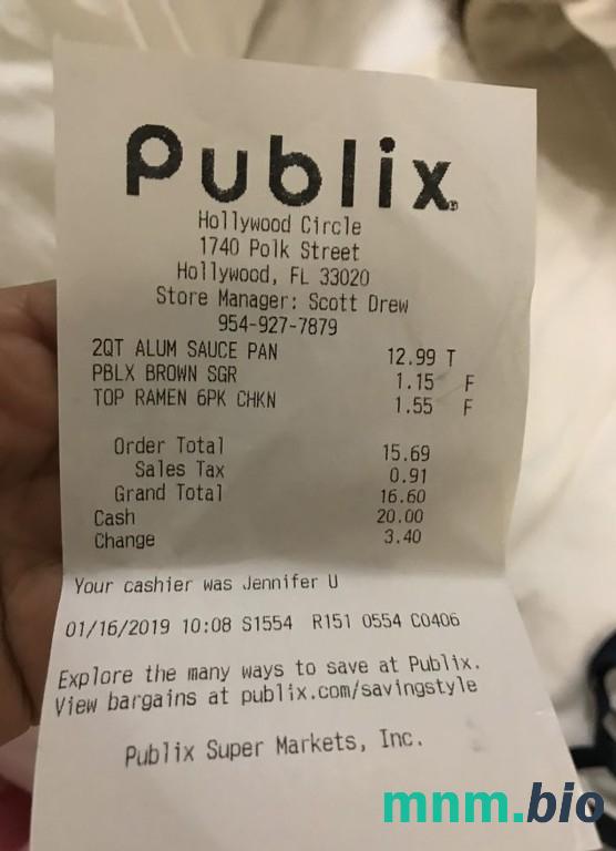 USA Publix Supermarket szablon pokwitowania płatności PSD